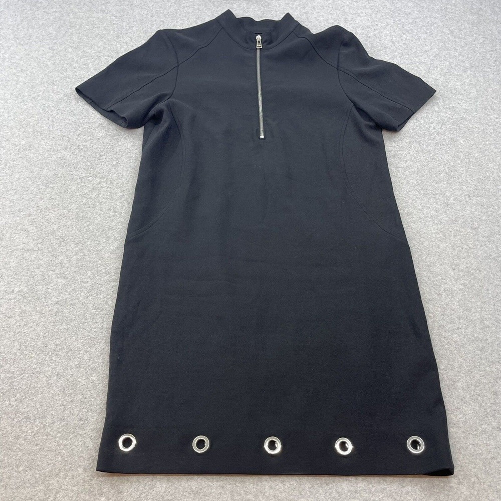 Belstaff England Dress EU 42 US 10 Black Grommet Short Sleeved Zip Cocktail